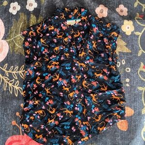 Black Button up top with monkey designs